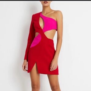 PatBO Red and Pink Asymmetrical Dress